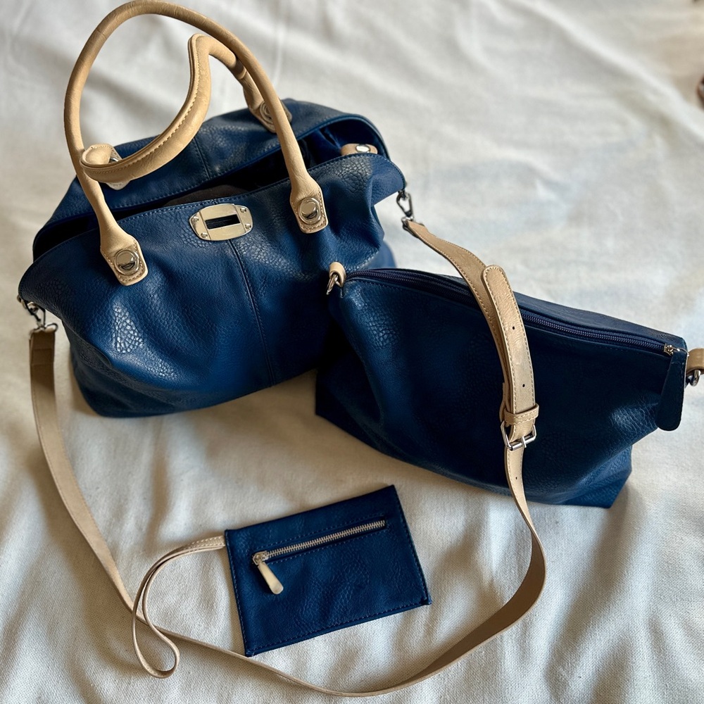 Charming Charlie Blue 3 in 1 Tote | Crossbody w/ Pouch & Wristlet